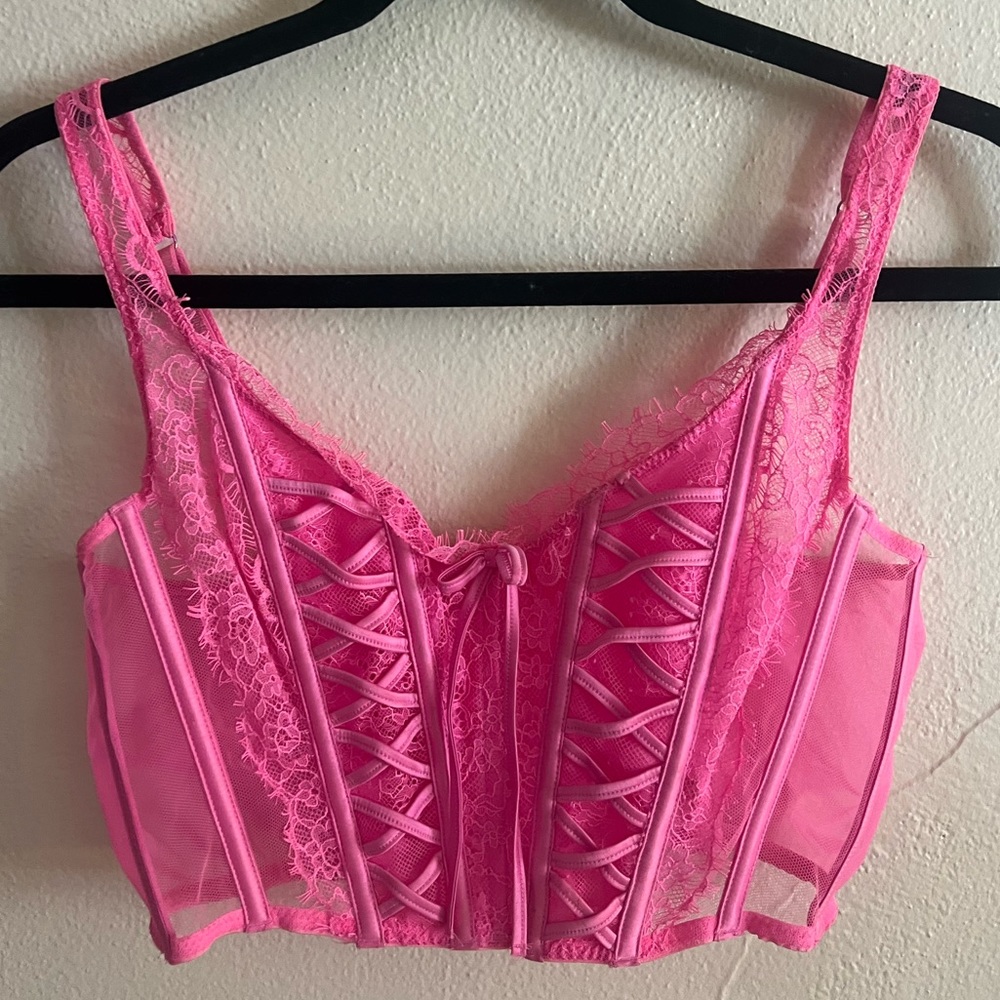 Victoria Secret Hot Pink Barbie Bow Corset Bra Coquette